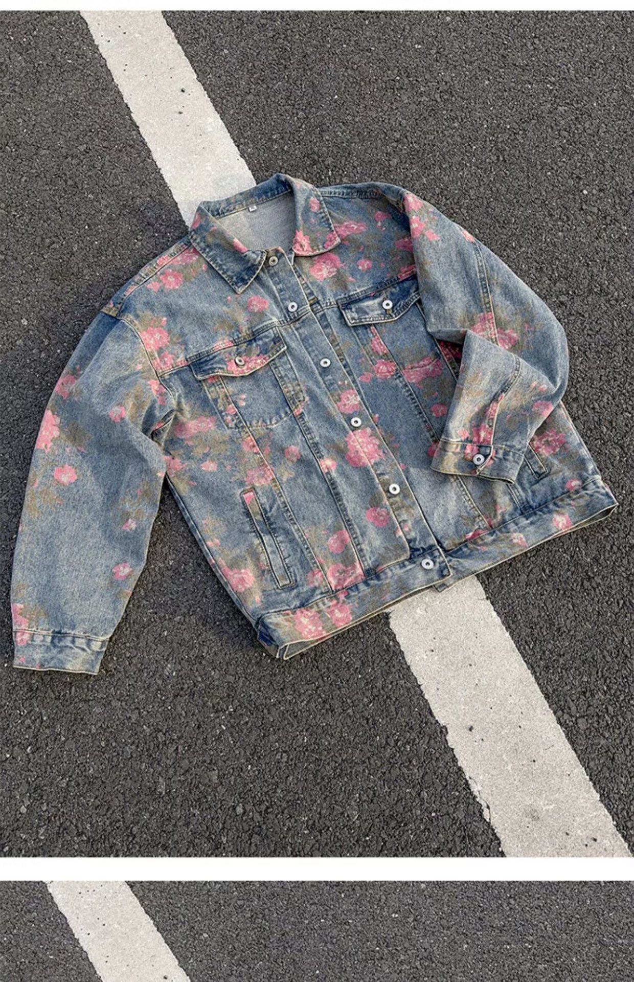 Men's Clothing Unisex Floral Print Denim Jacket Spring Autumn Trendy Designer Collared Workwear Jacket American High Street Style_mkmklike.com