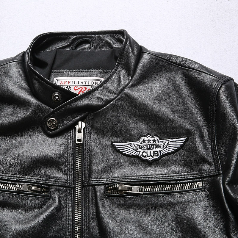 Leather short fitted jacket, genuine leather, cowhide