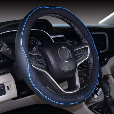 Car Handlebar Cover, Steering wheel cover - black-and-blue-lines-o-shaped-plastic-ring-38cm