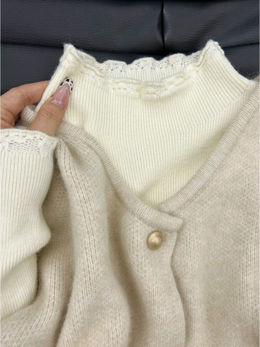 Lace knitted base body-friendly sweater, high collar