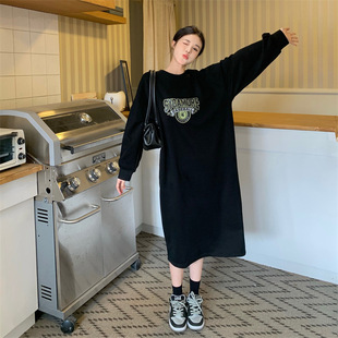 Actual price official figure 65 fish scale pocket spring and autumn plus size 200kg round neck split chubby girl garment length