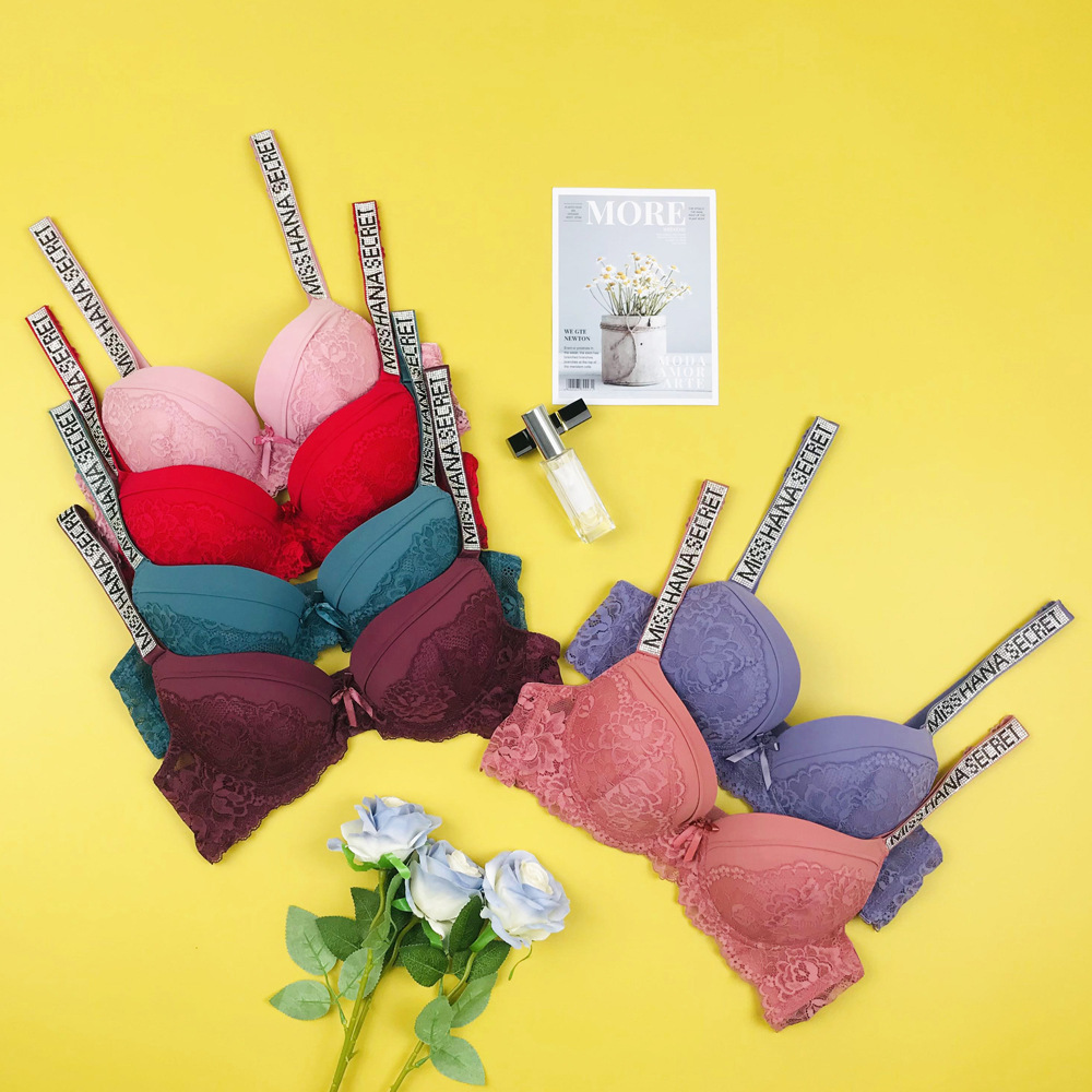 跨境亞馬遜性感蕾絲文胸水鑽肩帶舒適美背聚攏上托女士調整型內衣