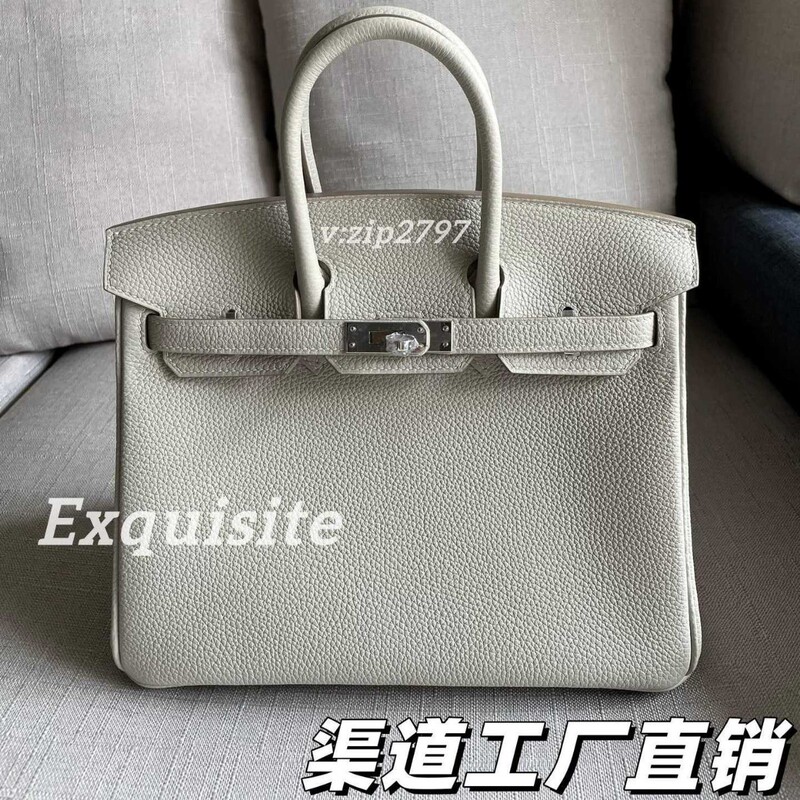 Exquisite Fully hand-sewn 25/_30 top-grain togo calfskin, pearl gray, women's platinum handbag Exquisite Fully hand-sewn 25/_30 top-grain togo calfskin, pearl gray, women's platinum handbag