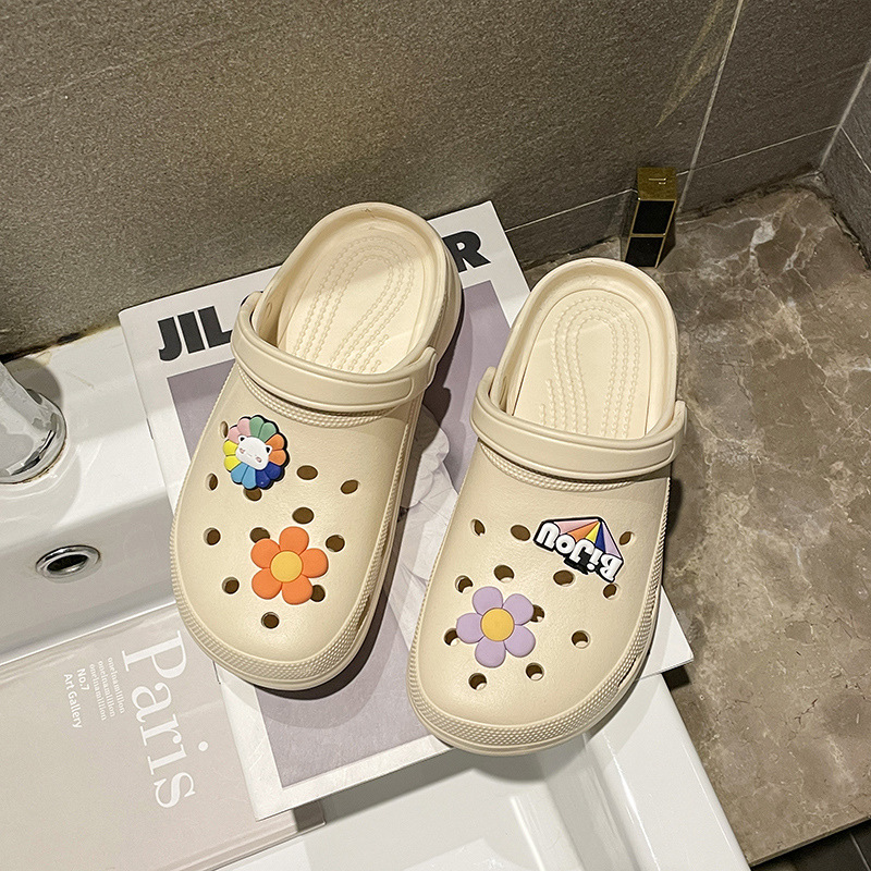 5cn zapatos con agujeros EVA de suela súper gruesa, zapatos de jardín, ropa exterior de playa para mujer, zapatos de plataforma Baotou ligeros y antideslizantes