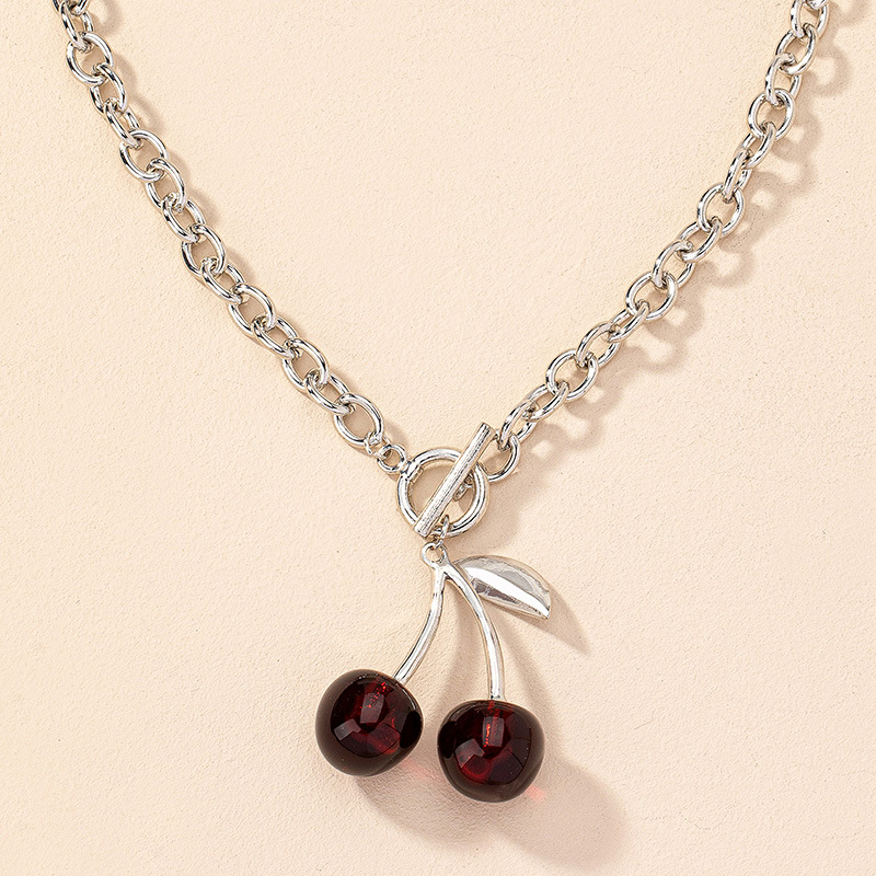 Plating Design Cute Classic Style Cherry Arylic Alloy Cable Chain Pendant Necklaces Wholesale