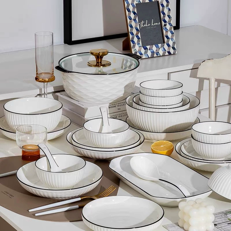 Бытовая вертикальная противоскользящая простая легкая роскошная тарелка, лапша, суп, тарелка, рыбная тарелка, керамическая посуда, тарелка, бесплатная комбинация подарков