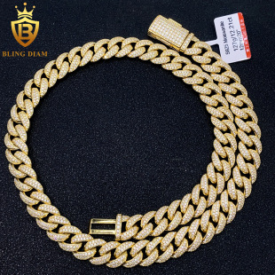 AliExpress Europe and the United States hot selling new 12mmS925 silver inlaid double row moissanite Cuban chain necklace bracelet wholesale