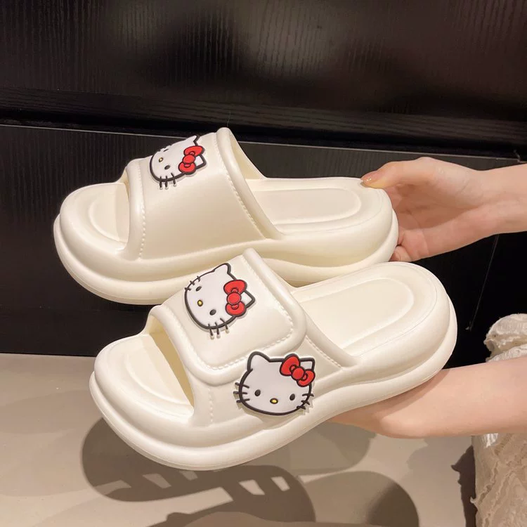 Толстоподошвенные мультяшные милые тапочки с котенком, новая модель весна-лето 2025, повседневные тапочки для женщин с эффектом "пупырки".
