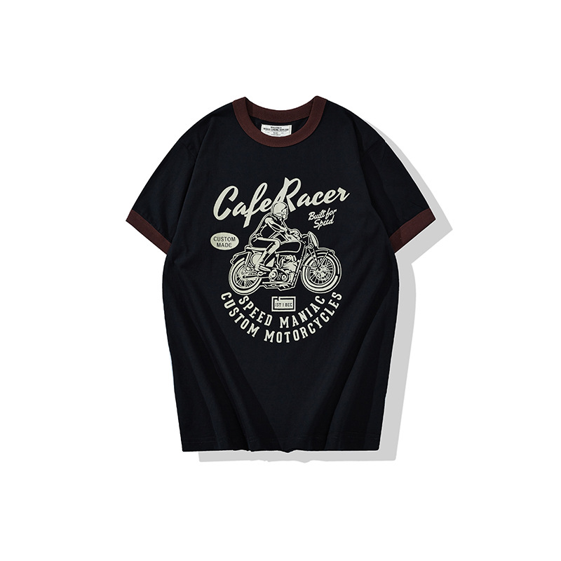 OKONKWO motocicleta impresa color matching ameikaji camiseta 200g cuello redondo color matching collar manga corta Camiseta