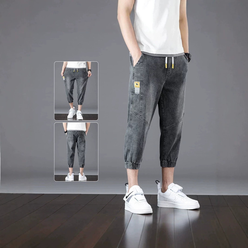 Men's Denim Cropped Pants Summer Thin Style 2025 New Loose Mid-Length Pants Trendy Workwear Jogger Casual Pants