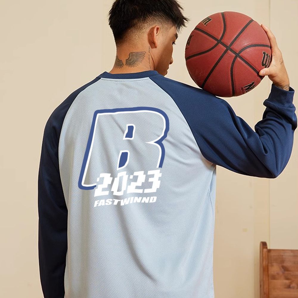 미국 스포츠 스티칭 티셔츠 B 표준 2023 대비 색상 훈련 긴 소매 빠른 건조 스포츠 가을과 겨울 농구 슈팅 옷 달리기