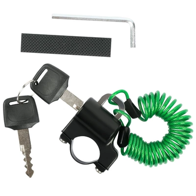 Helmet lock – battery motorcycle helmet lock anti-theft - helmet-lock-handlebar-green-spring-wire-rope