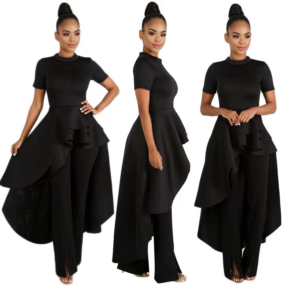 2023 Европейское и американское трансграничное женское модное платье с круглым вырезом и асимметричным приталенное платье Amazon, однотонное летнее женское платье