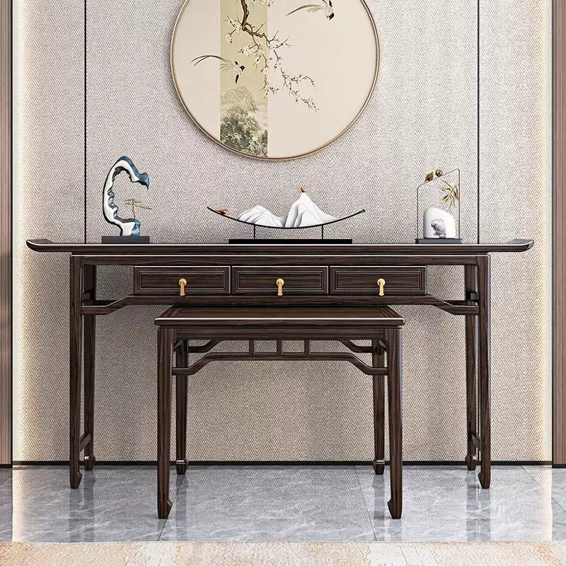 新中式乌金木条案桌玄关桌中堂六件套实木供桌香案堂屋客厅八仙桌