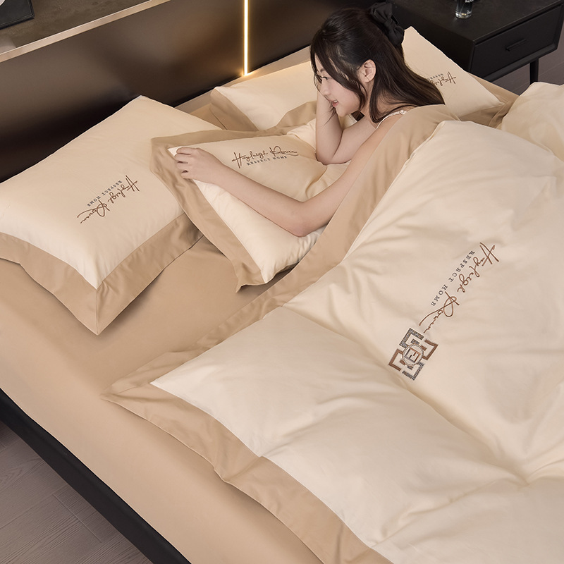 2024 nuevo algodón de lana larga 100S molido cuatro piezas conjunto de cama de algodón engrosado sábanas de otoño y invierno conjunto de ropa de cama