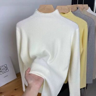 Early Autumn Small Collar Milk Fufu Soft Waxy Knitted Base Shirt Women's Winter All-match Sweater Korean Style Swan Neck Top for Women
