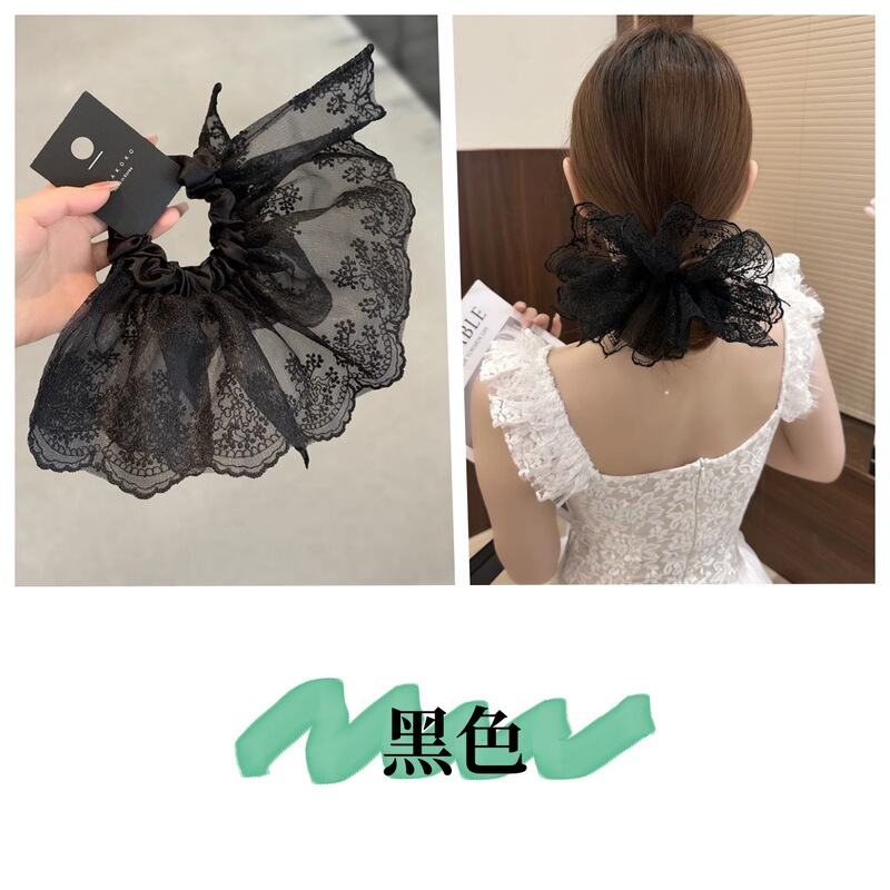 蕾丝少女～双层裙摆蕾丝发圈高级感气质发饰低马尾头绳甜美大肠圈|undefined
