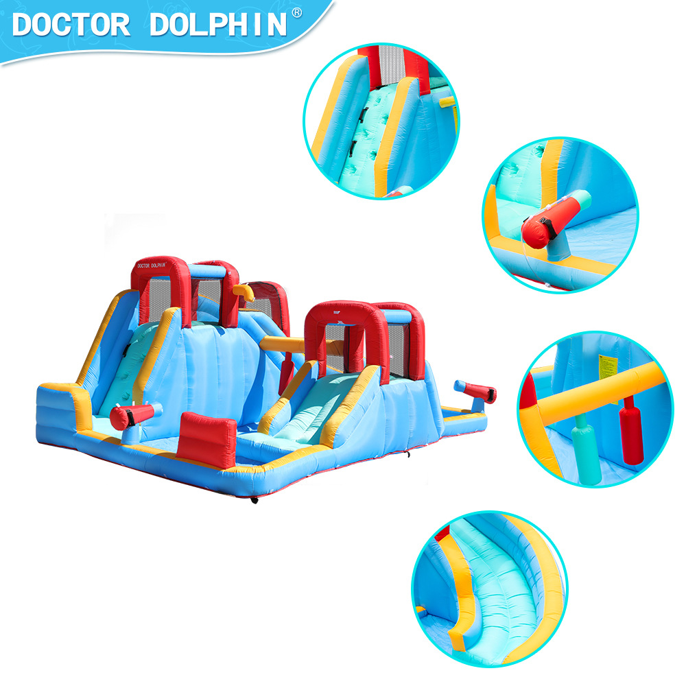 Doctor Delfín | Castillo inflable para niños, pequeño castillo inflable para el hogar, fiesta infantil, tobogán inflable con rociador de agua, piscina de olas