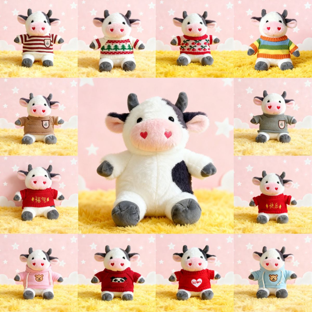 毛绒玩具批发坐款花奶牛抓机娃娃生日婚礼儿童礼物套圈小玩偶公仔