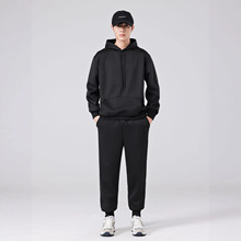 潮仑布跨境休闲运动套装男秋冬加绒加厚卫裤卫衣连帽套装宽松大码