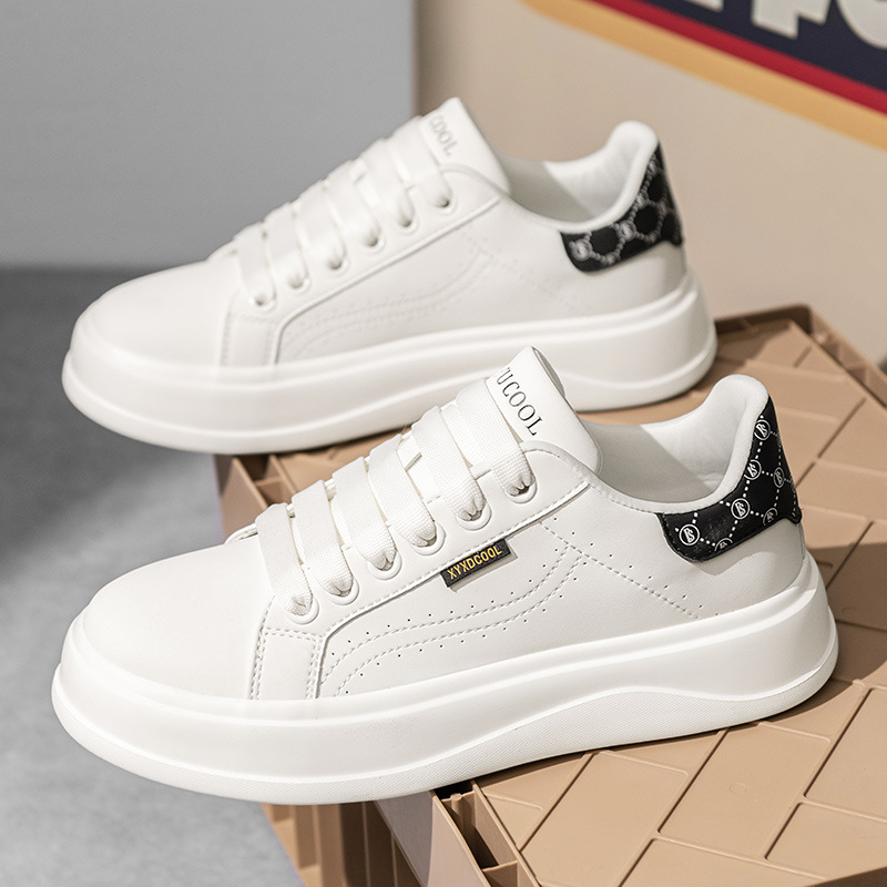 Men's Shoes 2026 Spring New Lightweight Thick-Soled Sports Sneakers Men's Leather Fashion Casual Shoes Trendy White Shoes