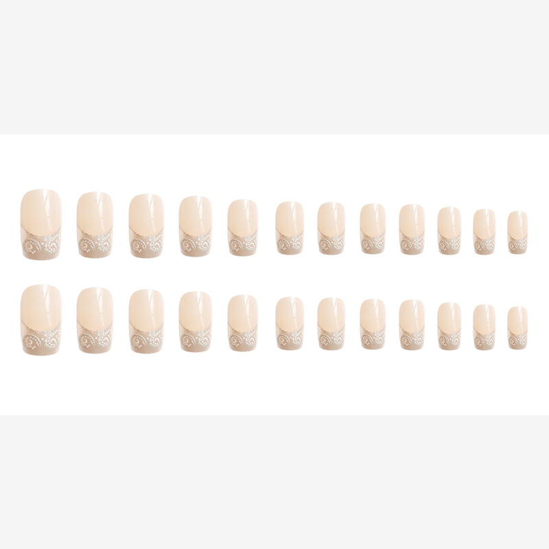 Polvo desnudo largo de cabeza plana para usar uñas de alta calidad temperamento suave de manicure francesa 24 piezas de parche de uñas falsas terminadas