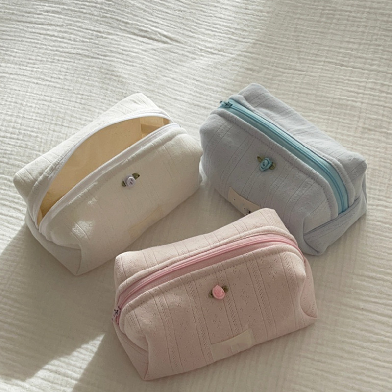 Japanese-Style Solid Color Toiletry Bag, Travel Portable Lipstick Storage Bag, Women's Cosmetic Zipper Bag, Makeup Bag That Can Stand up