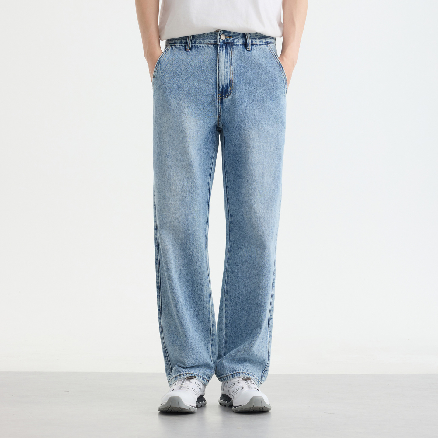 Quần jean nam ống rộng vải Lyocell cotton mềm rũ — Màu xanh da trời