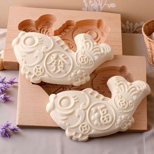 Chinese New Year steamed fish steamed bread mold three-dimensional golden carp Shandong Jiaodong flower cake tool pattern big steamed bread wooden card flower
