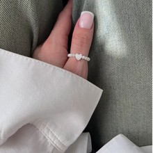 戒指韩版珍珠时尚弹力绳戒指简约爱心桃心形指环小众优雅气质淑女