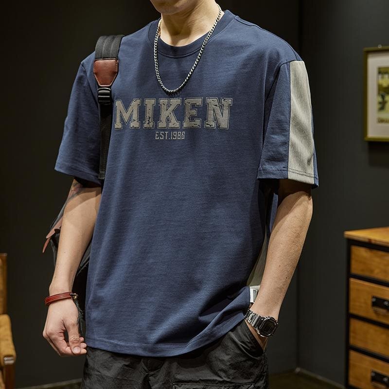 American High Street Style Short-Sleeve T-Shirt for Men, Summer Loose Trendy Brand Color-Blocking Casual Half-Sleeve Versatile Top