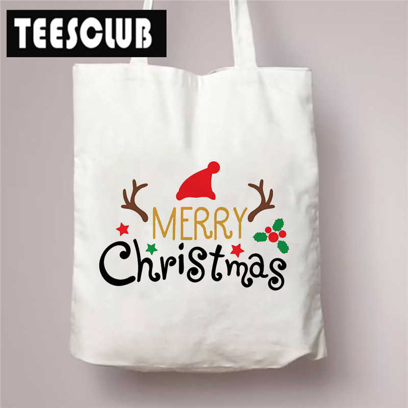 Merry Christmas Canvas bag圣诞节印花大容量手提单肩布袋帆布包