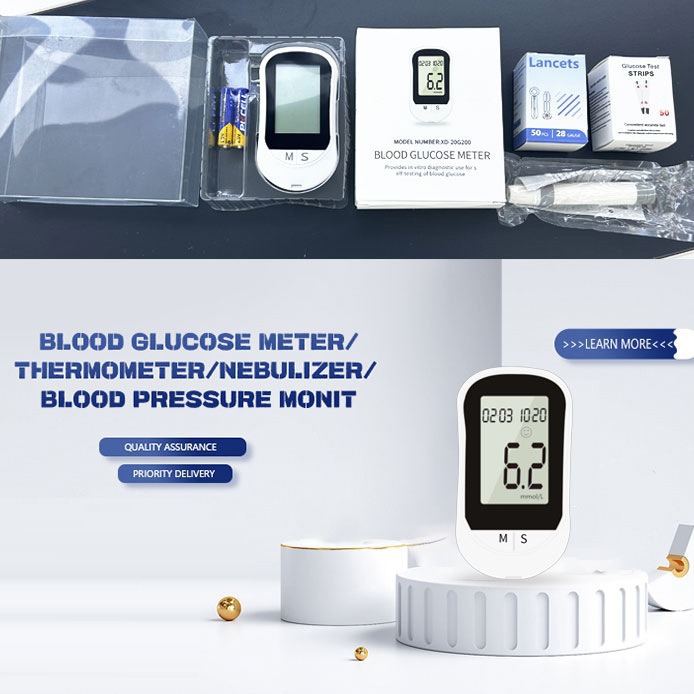 Medidor de glucosa en sangre con anuncio de voz, modelo para comercio exterior, precisión de grado médico, sin agujas, para uso doméstico, tiras reactivas estériles.