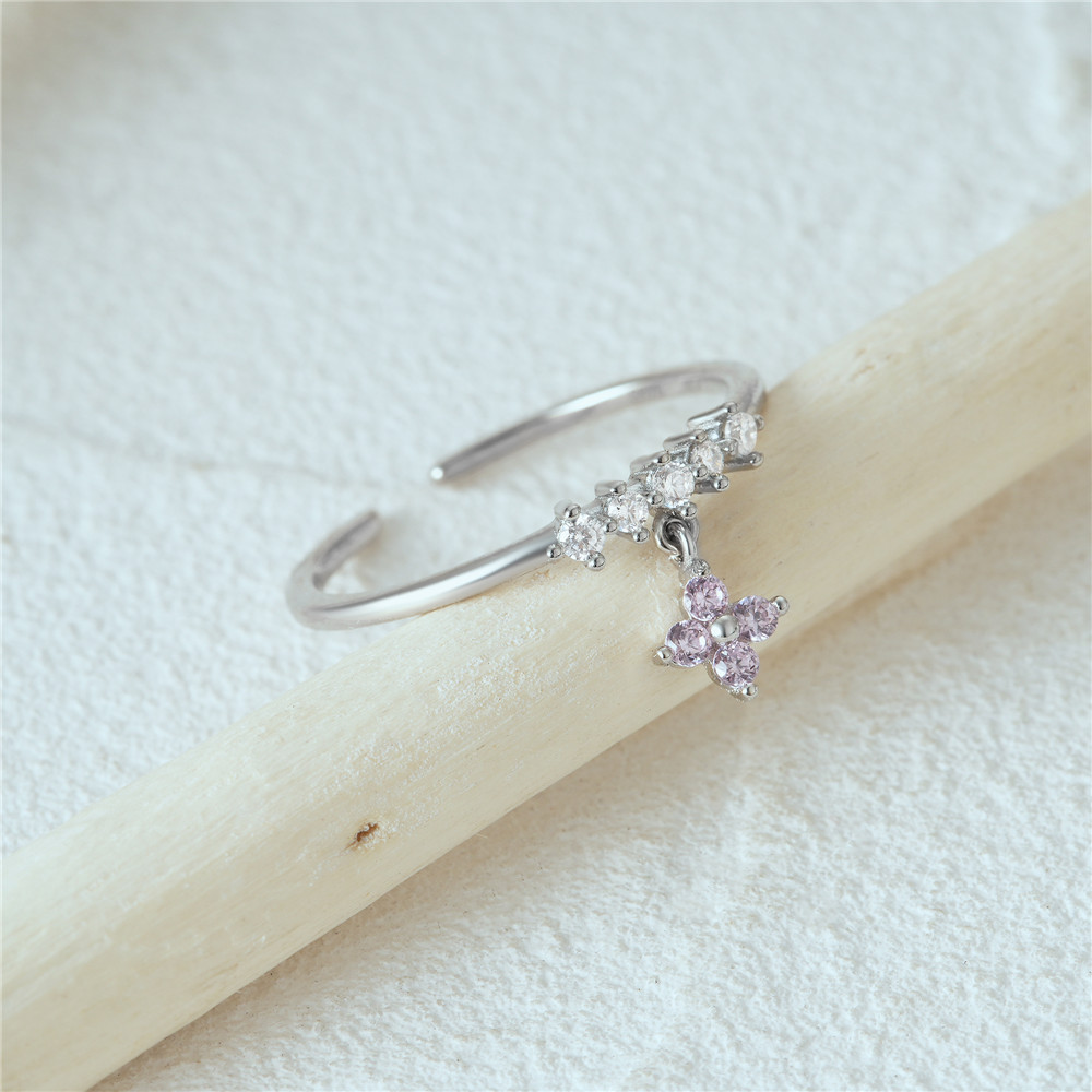 4g Weight Zircon Inlay Material Open Rings Classification Adjustable Ring Size 1 Piece Quantity Daily Occasion 925 Sterling Silver Material Heart Shape, Flower, Bow Knot Pattern Women's Gender Plating, Flowers Design Sweet, Shiny Style 925 Sterling Silver Zircon Heart Shape Flower Bow Knot Open Rings 43