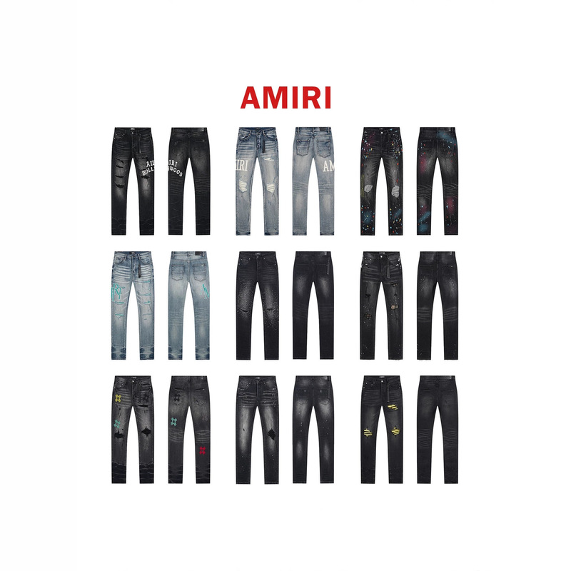Foreign trade cross-border European and American trendy brand street hip-hop AMIR fashion slim-fit ripped distressed jeans Foreign trade cross-border European and American trendy brand street hip-hop AMIR fashion slim-fit ripped distressed jeans