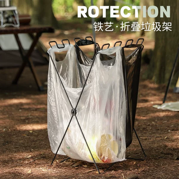 Home Kitchen Foldableing Garbage Bag Holder Trash Can Holder Outdoor Barbecue Picnic Portable Garbage Rack Metal Holder