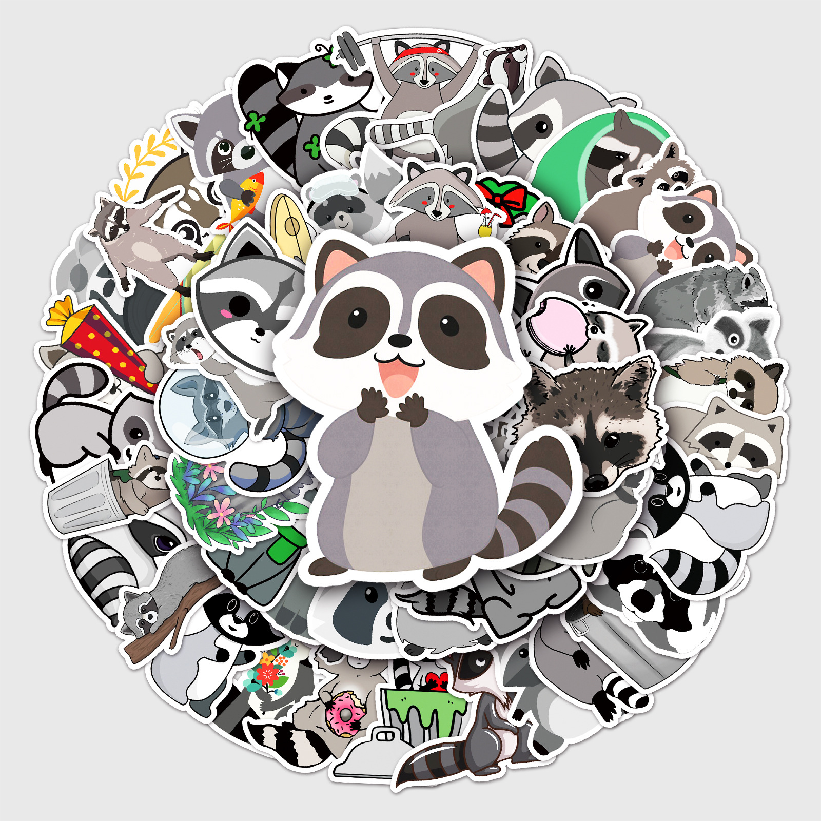 50 Little Raccoon Graffiti Sticker Cartoon Cross border animal Sticker DIY Skate mobile phone trunk Sticker waterproof