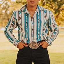 T 33405 Western Cowboy Punk Digital Print Shirt ���������r��