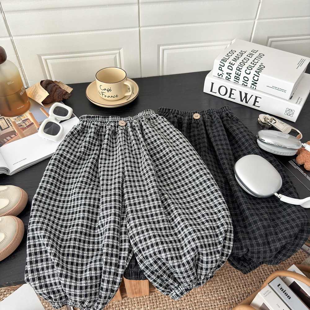 Children's 2025 Spring and Autumn New Striped Plaid Pants for Boys and Girls, Baby Buttoned Jogger Casual Pants, Korean Style in Stock