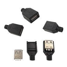 充電數據線USB插座DIY熱合式A母接頭三件套3件套出線孔3.0/4.0MM