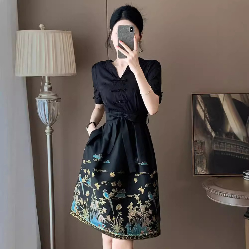 New Chinese style black dress summer 2024 new female summer temperament this year's popular beautiful skirt high-end sense New Chinese style black dress summer 2024 new female summer temperament this year's popular beautiful skirt high-end sense