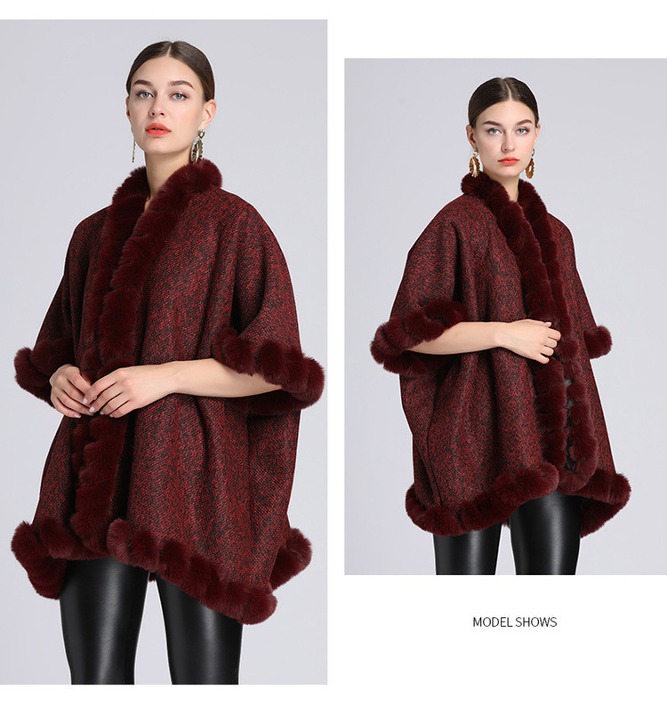 Extra Fleece extra dicker Pelzkragen Umhang locker große Größe Strickjacke Mantel Frau_voghion.com