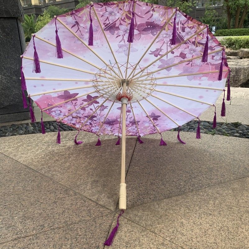 スーパーフェアリーアンティークスタイルの花びらタッセル傘インストールシルク傘写真小道具ダンス傘クラフト古典的な油紙傘|undefined