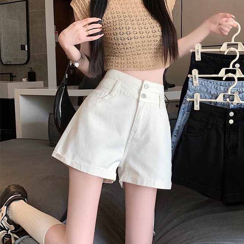设计感白色卷边牛仔短裤女百搭显瘦宽松A字裤夏季薄款阔腿热裤子