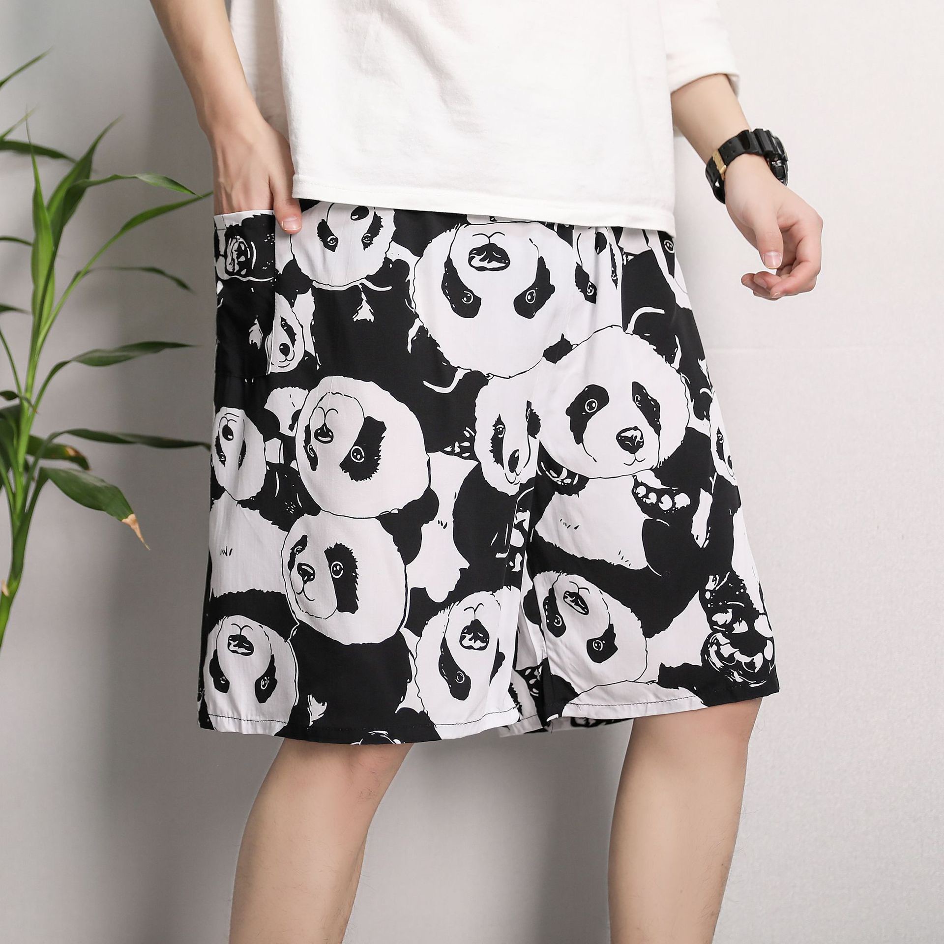 Pantalones cortos de algodón artificial para hombres de verano, pantalones, pantalones de playa, pijamas de seda, pantalones para el hogar, más gordos y pantalones casuales