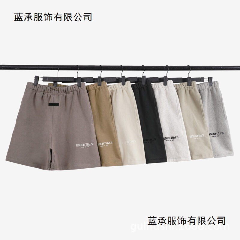Fog Essentials Double-Line Cotton Casual Flocked Shorts Sports Pants Couple High Street Five-Point Shorts for Men Fog Essentials Double-Line Cotton Casual Flocked Shorts Sports Pants Couple High Street Five-Point Shorts for Men