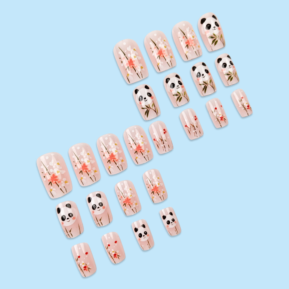 Caricaturas lindas hielo panda manicure parche de uñas gradiente cuadrado europeo de bambú de venta caliente para usar uñas