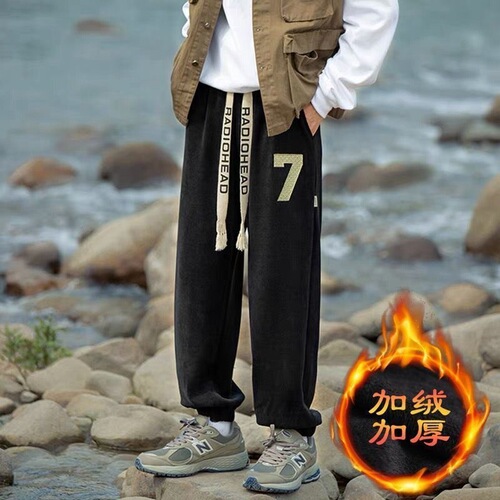 Original high street American pants, men's design, niche spring and autumn, fashion brand, handsome corduroy, large size, strain-foot pants
