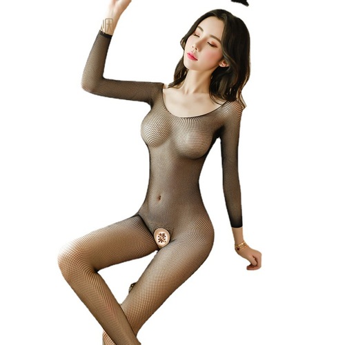 Lingerie fishnet stockings, women's open-leg full-body stockings, sexy long-sleeved bodysuit stockings, WY7910