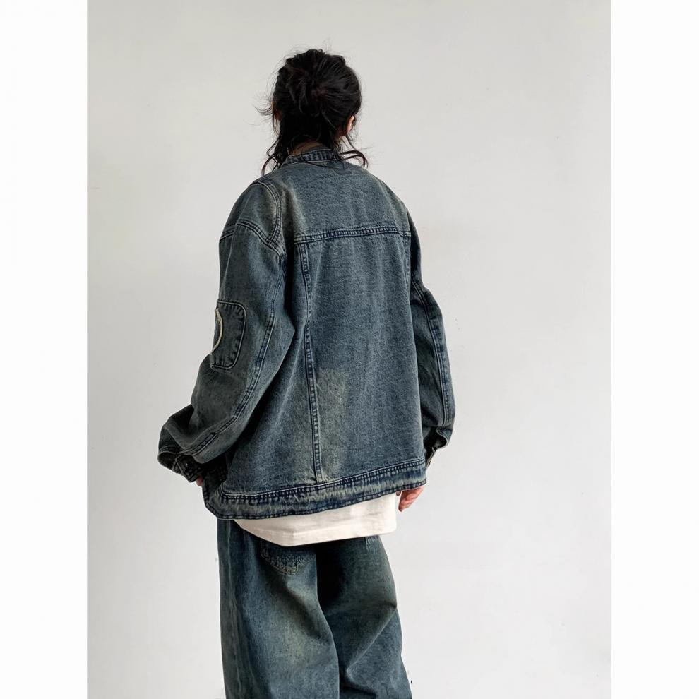 Retro Washed Vintage Denim Jacket For Men And Women Oversized_voghion.com